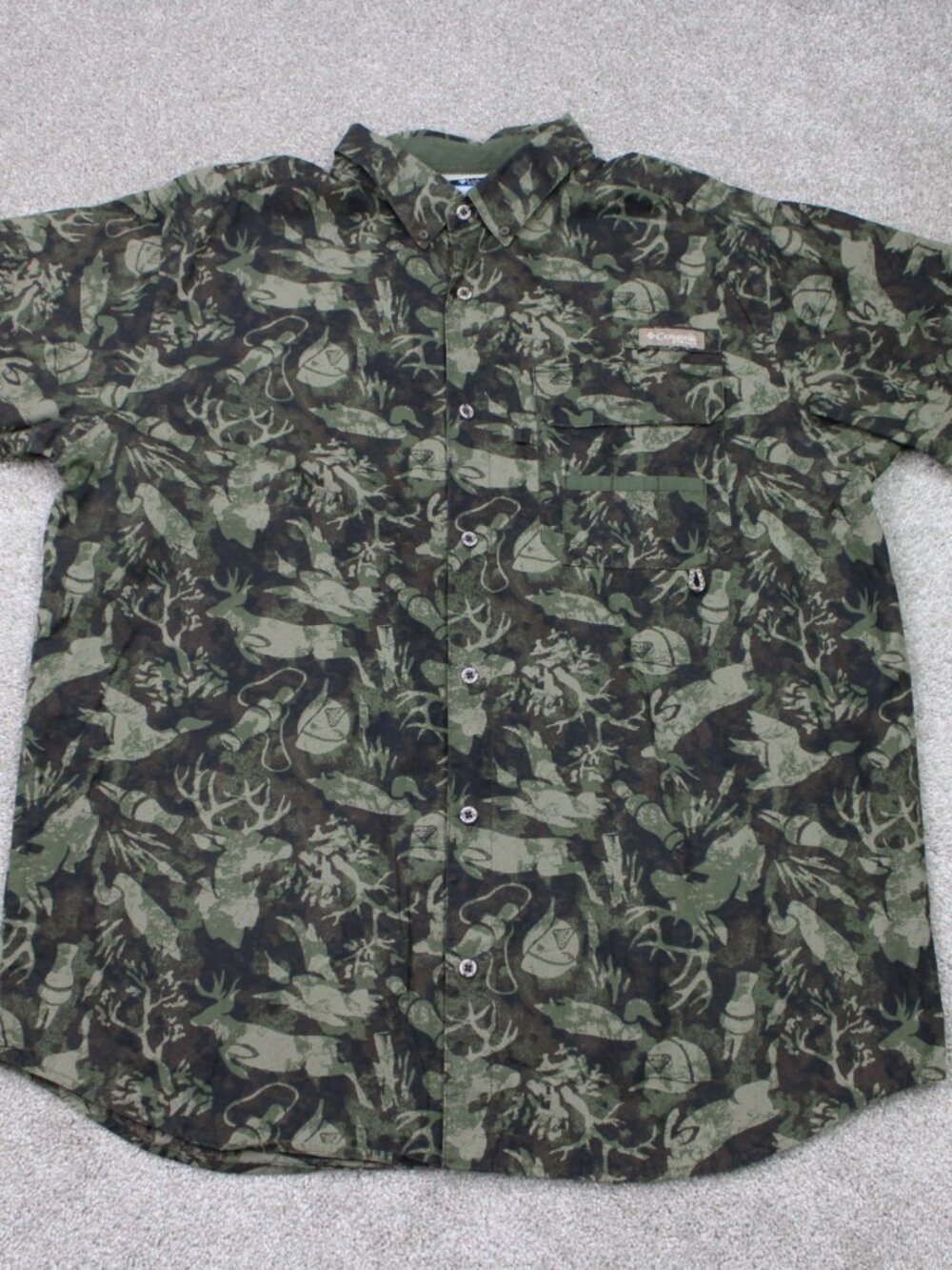 Columbia PHG Shirt Mens XL Green Whitetail Camo Super Sharptail Short Sleeve